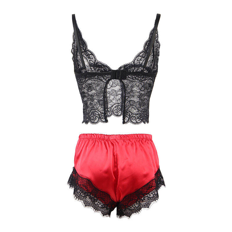 SUBBLIME - 953959 CAMISOLA DE SEDA CASUAL + CALÇA DE RENDA PRETA/VERMELHA S/M