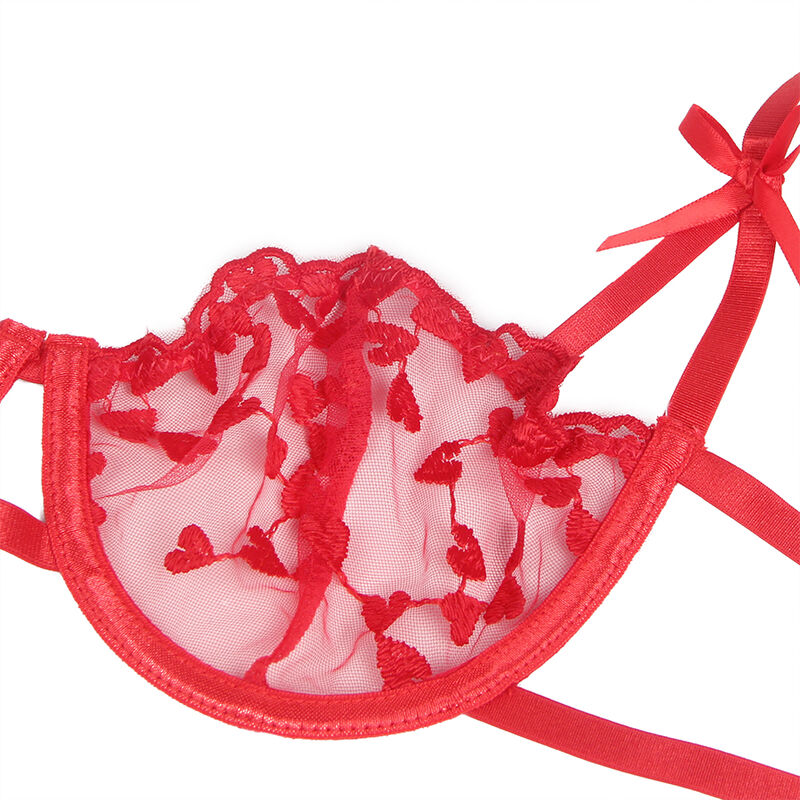 SUBBLIME - 954321 SUTIÃ COM ESTAMPA DE CORAÇÃO + TANGA + CINTO-LIGA VERMELHO S/M