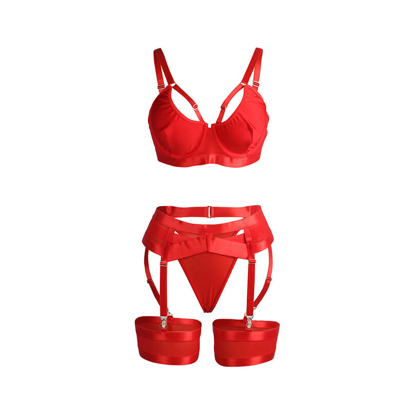 SUBBLIME - 955267 SUTIÃ BONDAGE VERMELHO COM CONJUNTO DE LIGA L/XL