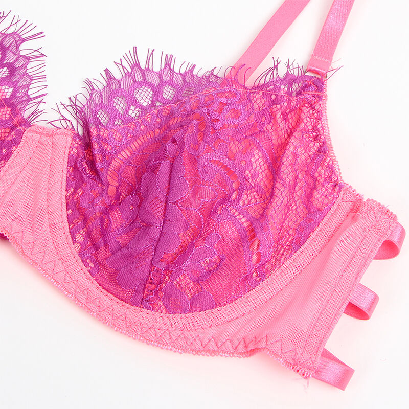 SUBBLIME - 955359 CONJUNTO DE SUTIÃ COM RENDA E LIGAS ROSA E ROXO S/M