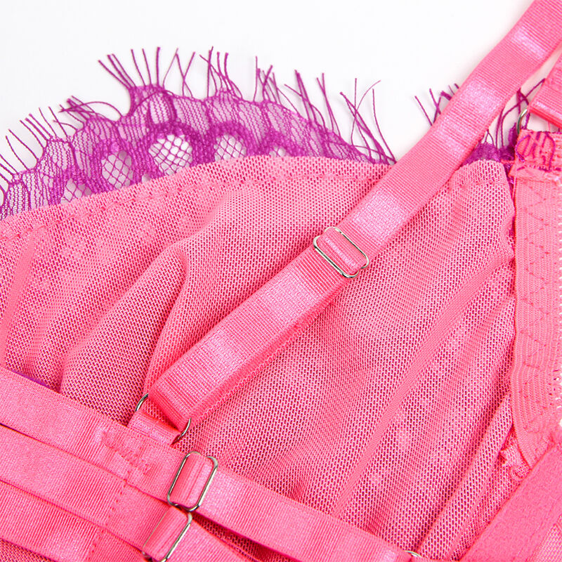 SUBBLIME - 955359 CONJUNTO DE SUTIÃ COM RENDA E LIGAS ROSA E ROXO S/M
