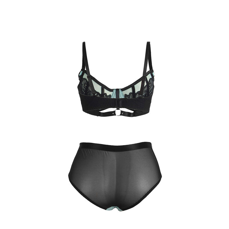 SUBBLIME - 955557 CONJUNTO DE SUTIÃ DE COURO VERDE COM ZÍPER DE MALHA S/M