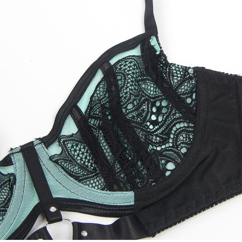 SUBBLIME - 955557 CONJUNTO DE SUTIÃ DE COURO VERDE COM ZÍPER DE MALHA S/M
