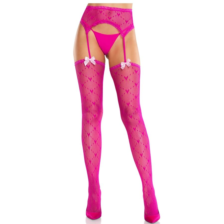 LEG AVENUE - MEIAS CORAÇÃO COM LIGAS MAGENTA
