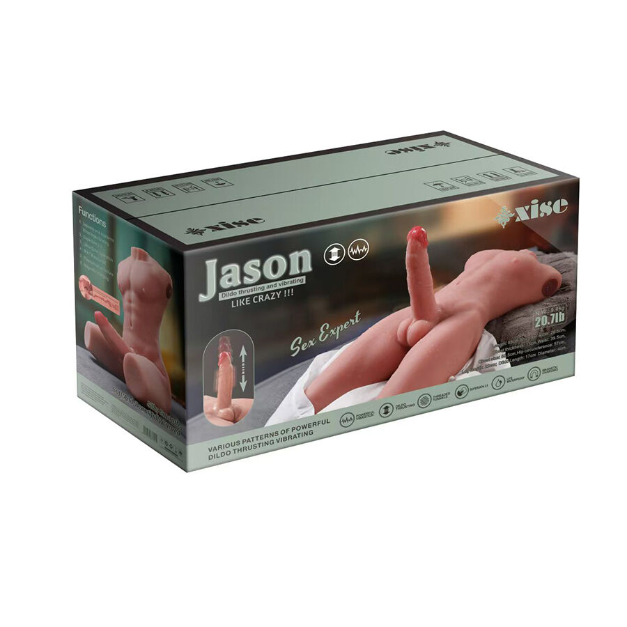 XISE - JASON MEIO CORPO TORSO MASCULINO REALISTA COM IMPULSO E VIBRAÇÃO 55 CM