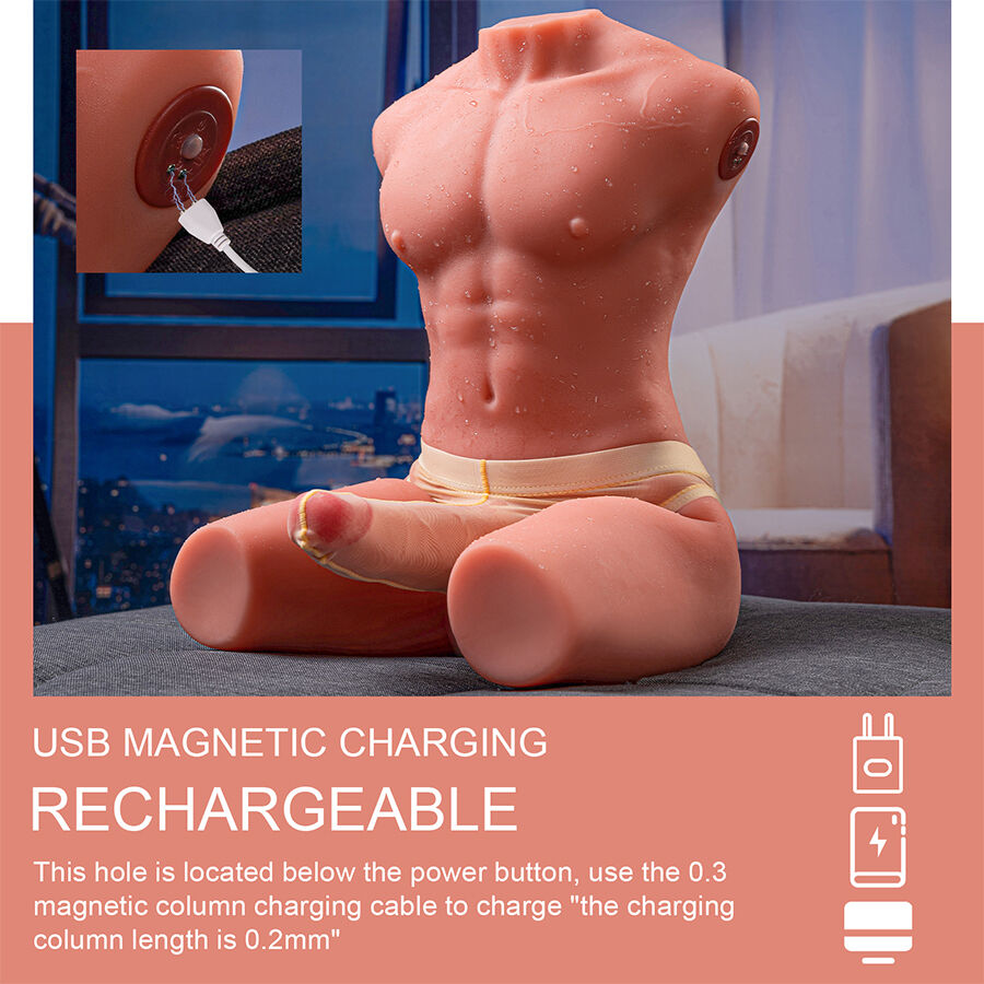 XISE - JASON MEIO CORPO TORSO MASCULINO REALISTA COM IMPULSO E VIBRAÇÃO 55 CM