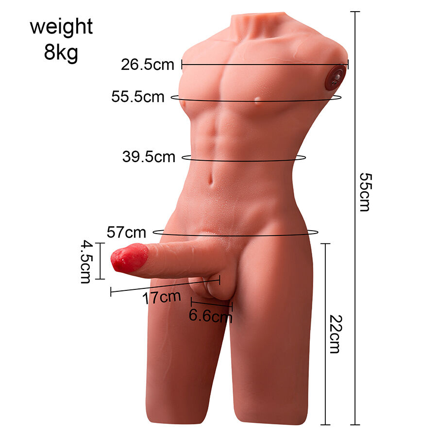 XISE - JASON MEIO CORPO TORSO MASCULINO REALISTA COM IMPULSO E VIBRAÇÃO 55 CM