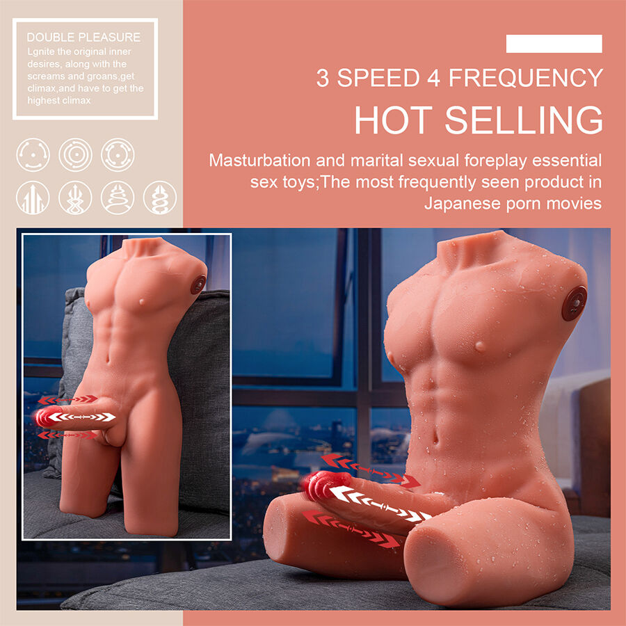 XISE - JASON MEIO CORPO TORSO MASCULINO REALISTA COM IMPULSO E VIBRAÇÃO 55 CM