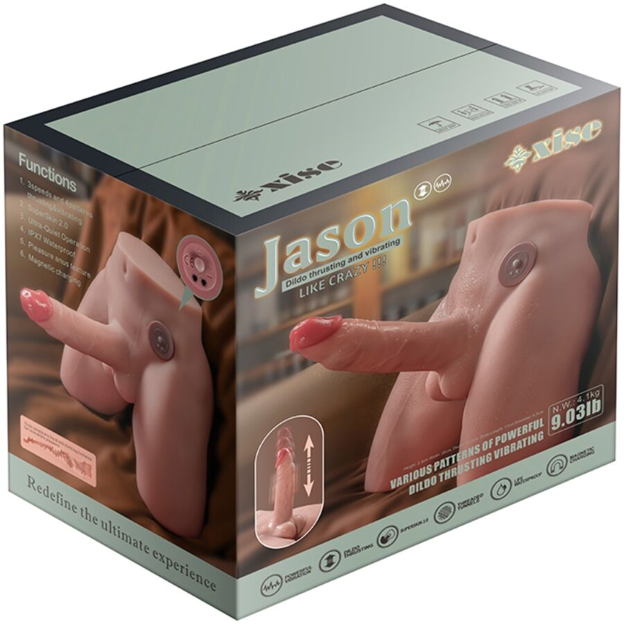XISE - JASON DILDO REALISTA MASTURBADOR COM IMPULSO E VIBRAÇÃO 17 CM