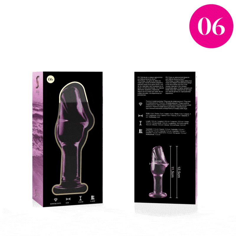 NEBULA SERIES BY IBIZA - MODELO 6 PLUG ANAL VIDRO BOROSILICADO ROSA 12.5 CM -O- 4 CM